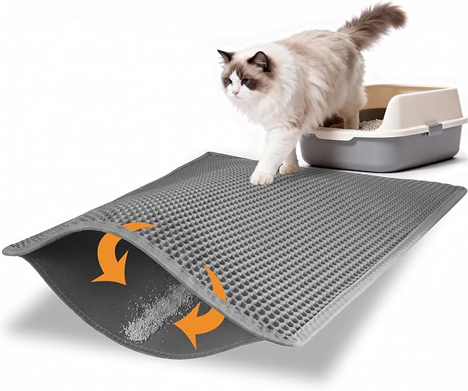 Pieviev Litter Box Mat, Double-Layer Urineproof Design, 30" x 24" Gray | Honeycomb Litter Trapping Mat Captures Scattered Particles to Stop Tracking, Waterproof Base Protects Floors, Easy to Clean by Pieviev