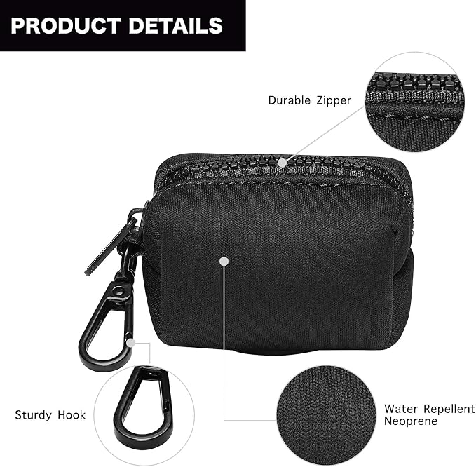 Petmolico Dog Poop Bag Holder Dispenser 2 Pack, Black | Zippered pouch fits any leash, includes free roll of bags, lightweight & portable for daily walks, travel & outdoor use - Image 3