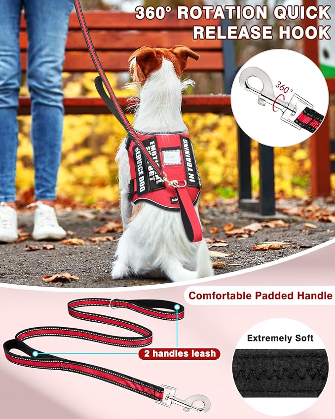 Service Dog Vest Harness and Leash Set+10 Patches Red XS | Adjustable Reflective Do Not Pet Emotional Support Dog Vest with 2 Soft Padded Handle,MOLLE,for Everyday Training Hiking - Image 2