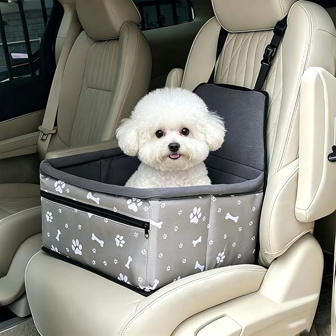 Pet Dog Booster Seat, Upgrading the Framed wall to Prevent Collapse，Breathable and Foldable Pet Car Basket，Removable andWashable pet car seat (Plush Gray) - Image 2
