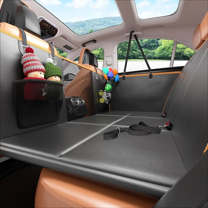 Gusil Back Seat Extender for Dogs: Mobile Cozy Pet Den! Skin-Safe Padding, Heavy-Duty PU Leather with Hard Bottom, 450lb Capacity-Waterproof, Non-Slip, 45% More Space (Fits Cars, SUVs & Small Trucks) by Gusil