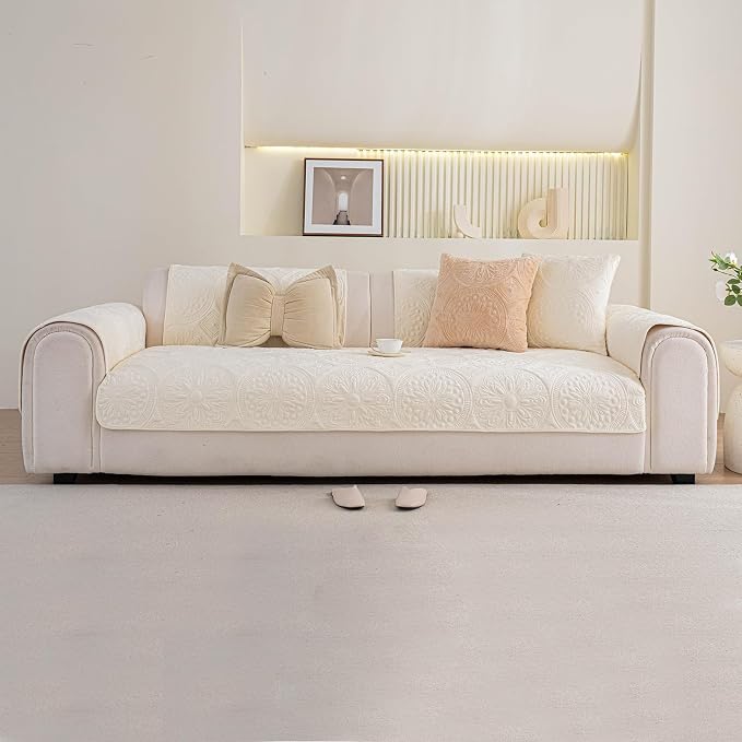 Couch Covers for Sofa, Flower Couch Cover for Dogs, Bohemia Sofa Covers Washable, Anti Slip Furniture Protector Covers for L Shaped(1pc, Beige White, 35.4"x 70.9") - Image 7