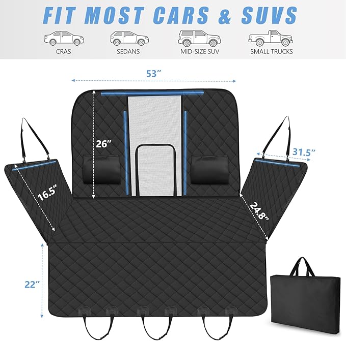 Hard Bottom Dog Car Seat Cover for Back Seat, High Barrier | Dog Hammock for Car, Holds 420lbs, Sturdy 600D Oxford, Extender Space, Backseat Protector Pet Bed, Waterproof, Mesh Window - Image 4