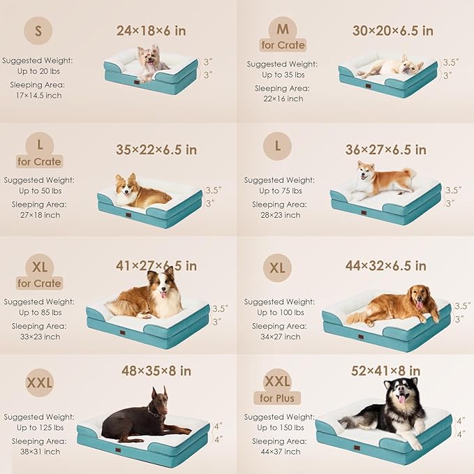EHEYCIGA Orthopedic XXL Dog Bed, Waterproof Washable XL Big Pet Bed 48" | Non-Slip Bottom and Egg-Crate Memory Foam Extra Large Pet Couch Bed with Washable Removable Cover, Turquoise Blue - Image 2