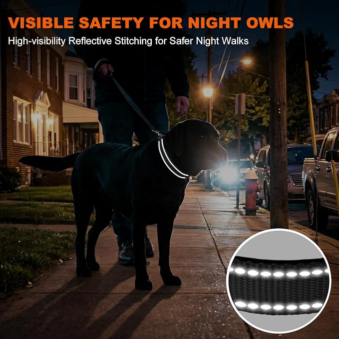 Taglory Reflective Extra Large Dog Collar, Comfortable for Safe Night Walks | Soft Neck Cushioning, Adjustable 18-28 in, Sturdy Webbing Withstands Strong Pullers, Zinc Alloy D-Ring for Leash and ID Tags - Image 5