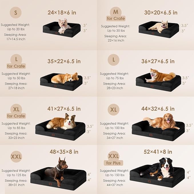 EHEYCIGA Orthopedic Dog Beds Large Sized Dog, Waterproof Washable Pet Bed | Non-Slip Bottom and Egg-Crate Memory Foam Dog Couch Bed with Washable Removable Cover, Black - Image 3