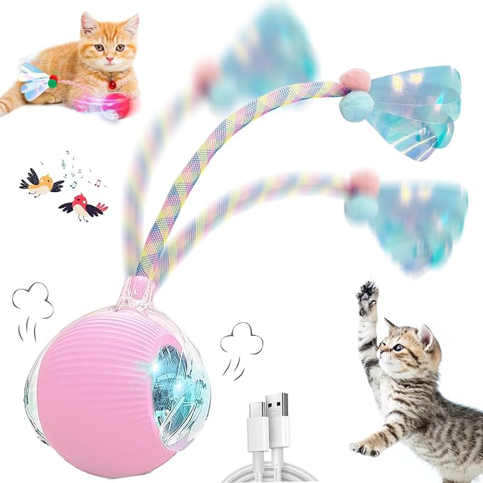 Speedy 2.0 Tail Interactive Cat Toys for Indoor Cats, Automatic Cat Toy with Elastic Mesh Tail, Electric Rolling Ball on Carpet, Chirping and Motion Activate Cat by Unknown