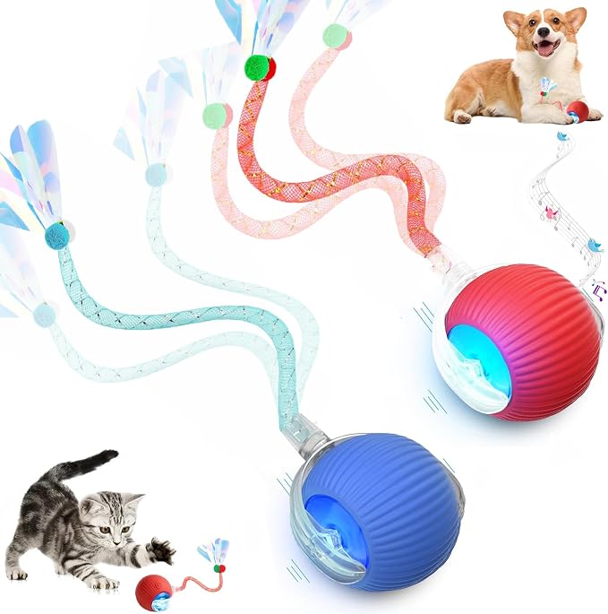 2 Packs Speed 2.0 Tail Interactive Cat Toys for Indoor Cats, Moving Cat Toy | Chirping & Motion Activate Cat Toy, Smart Kitten Toys Rolling Ball Moving Ball, Electric Dog Cat Ball for Enrichment Exercise by Unknown