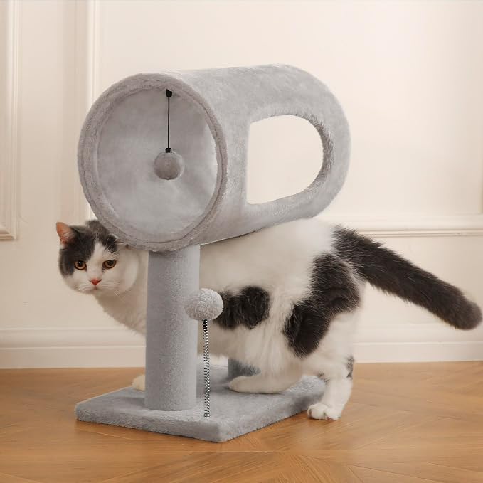 Cat Craft 20.5" Cat Tree, Small Cat Scratching Post with Tunnel, Grey | For small cats under 7 lbs. Soft plush fabric, light scratching use only, not heavy sisal material. - Image 8