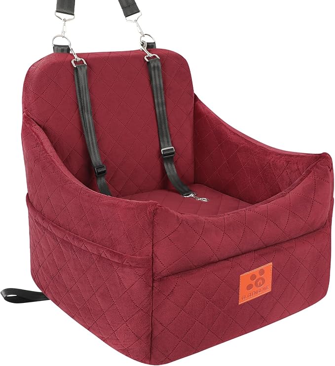 GL GLENSLAVE Dog Car Seat for Small/Medium Dogs&Cats,Thick Booster Car Seat | Dog Car Bed for Pet Under 35lbs, Detachable Washable Pet Car Seat with Storage Pockets, 2 Safety Belts(Red) by GLGLENSLAVE