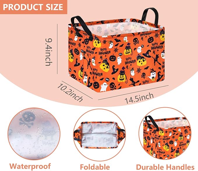 Halloween Pumpkin Ghost Storage Basket, Black Cat Spider Toy Organizer - Image 7