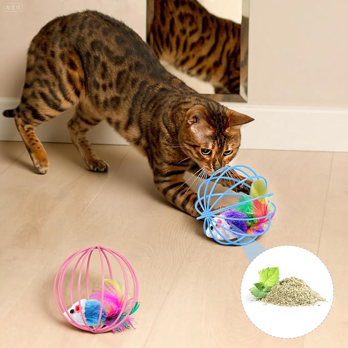 Jecery 5 Pcs Cat Toys Spring,Metal Cage,Multicolor | Interactive Metal Cat Toy, Stretchable Rolling Ball, for Indoor Cats, Colorful Playful Coils, Kitten Pet Supplies - Image 7
