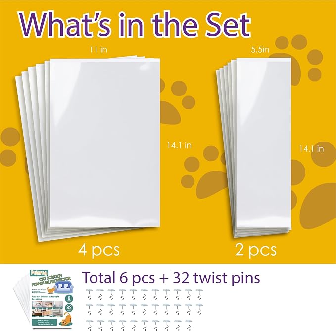 Anti-Cat Scratch Furniture Protector-6-Pack –Single-Sided, Heavy-Duty Self-Adhesive Tape, No-Residue for Couch, Doors & Walls - with 32 Twist Pins - Image 2