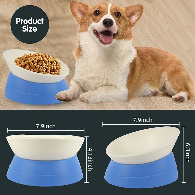 Bulldog Bowl Anti-Slip Dog Cat Dish Detachable Rubber Dog Bowl Pet Sterile Tilted Pet Feeder Slope Base (Blue, 3.5 Cup (Medium/Large Dog)) - Image 6