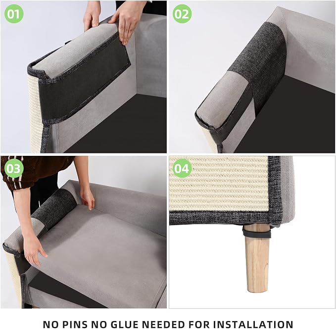 Large Size Cat Scratch Sofa Protector,27.5inch*19.6inch Sisal Couch Protector from Cats/Dogs Scratching for Big Arm Sofa use (Dark Grey/Right Handed) - Image 6