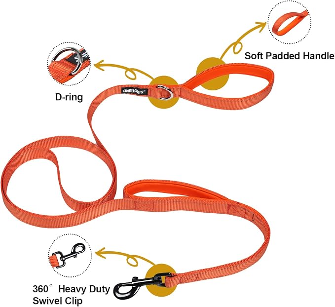 OneTigris No-Pull Dog Leash with Handle for Medium Large Dogs (Orange, 6FT) | Durable lead built for training & daily walks. Ideal drag line for strong pullers and large breeds like bully dogs. - Image 3