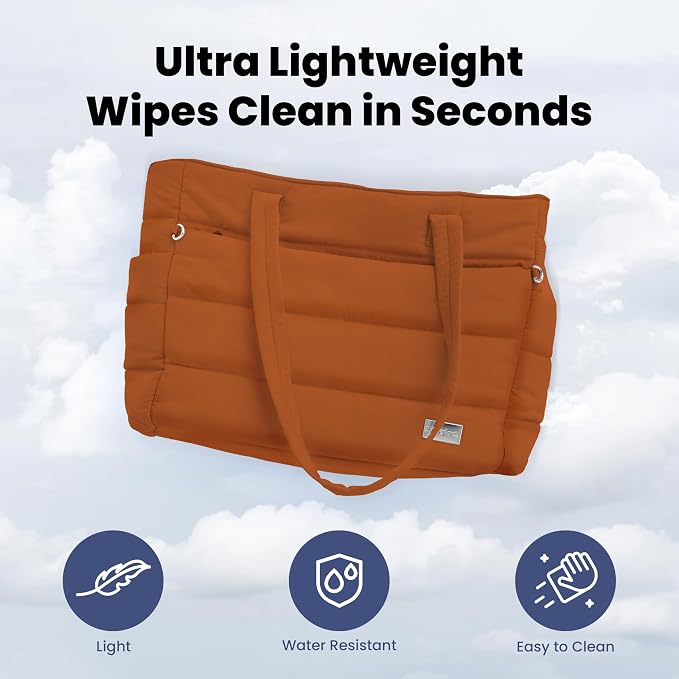 Rubyloo Puffer Dog Travel Bag for Dog Moms, Diaper Bag with Travel Bowls | 2 BPA-Free Collapsible Bowls, 2 Pet Food Containers, 9 Pockets, Everyday Puffer Bag Works With or Without Your Dog, Rust - Image 8