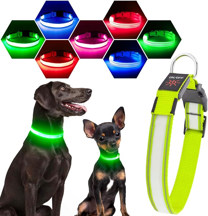 Visinite Light Up Dog Collar, Reflective LED Dog Collar, Adjustable Lighted Dog Collars Rechargeable Waterproof, Bright Dog Glow Collar for Pet Safety at Night Walking, Fit Large Medium Dogs by Visinite