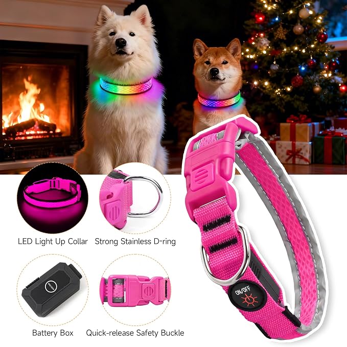 LED Dog Collar, Light Up Dog Collar,for Night Walking(Small,Pink) | Adjustable,Bright RGB 7 Colors Light Glowing Collar,Waterproof,Nylon,Soft,For Small and Medium Dogs,USB C to Charge - Image 6
