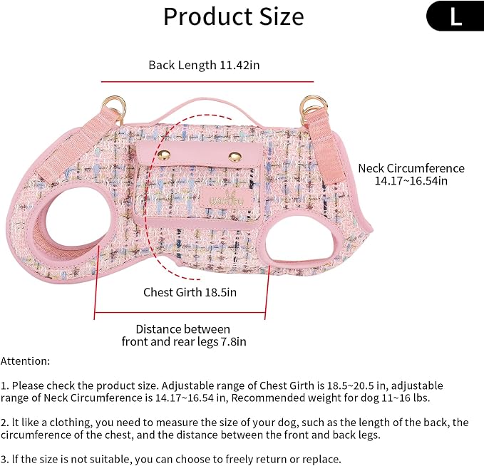 Wakytu Dog Lift Harness Dog Carrier Sling for Small Dogs & Cats,L | stylish puppy sling carrier with handle & pocket,adjustable leash,walking & travel - Image 8