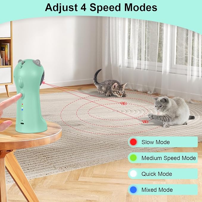 TBTeek Cat Toy, Automatic Cat Toy, 5 Fun Patterns, 4 Speed Modes (Green) | Motion-Activated, Rechargeable, Adjustable Light Angles, Random Trajectory - Image 5