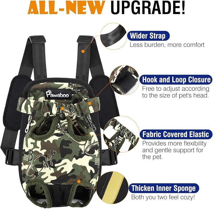 Pawaboo Pet Front Carrier Backpack for Small Medium Dogs | Legs Out Easy-fit,Adjustable Straps,Hands-Free,Soft Padded Support for Travel Hiking Cycling Camping,Camouflage,M - Image 4