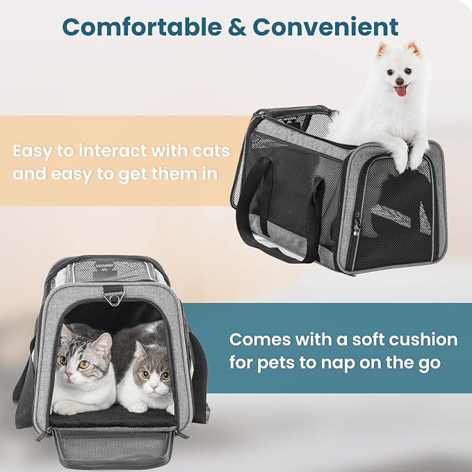 PETSFIT Large Cat Car Carrier,19 x 12 x 12 | Roomy Escape-Proof Cat Car Seat, Safe Driving, Lockable Zippers & Safety Tether, Soft-Sided Travel Carrier - Image 6