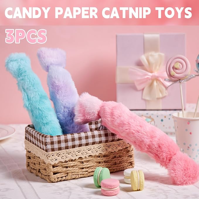 Cat Kicker Toy 3Pcs, Candy Shape Catnip Toys for Cats | Catnip Toys with Crinkle Paper. Indoor Kitten Toy Kicker Pillows. - Image 5