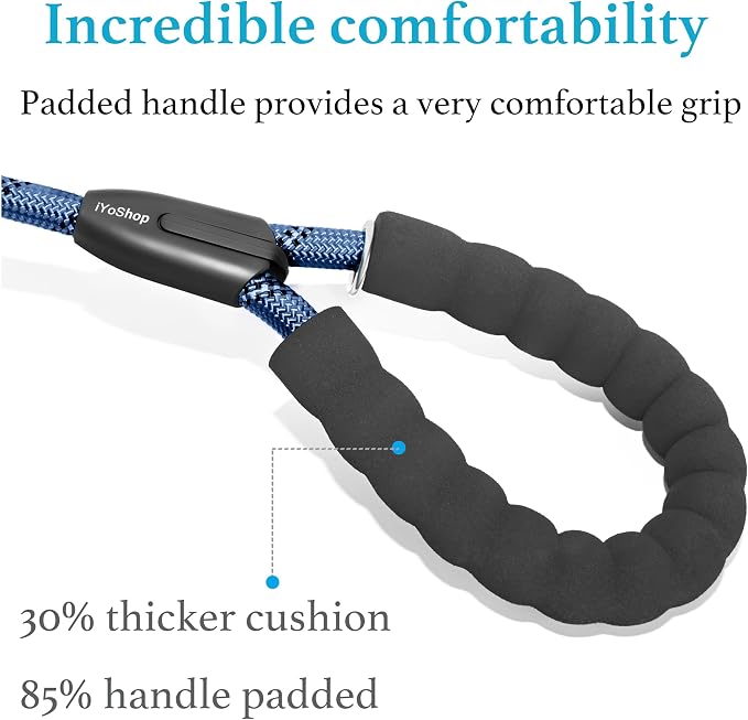 Double Dog Leash, 360° Swivel, No Tangle, Large, True Navy | Dual Leash for Two Dogs, Split Leash, Shock-Absorbing Bungee, Padded Handle, Heavy-Duty Rope - Image 4