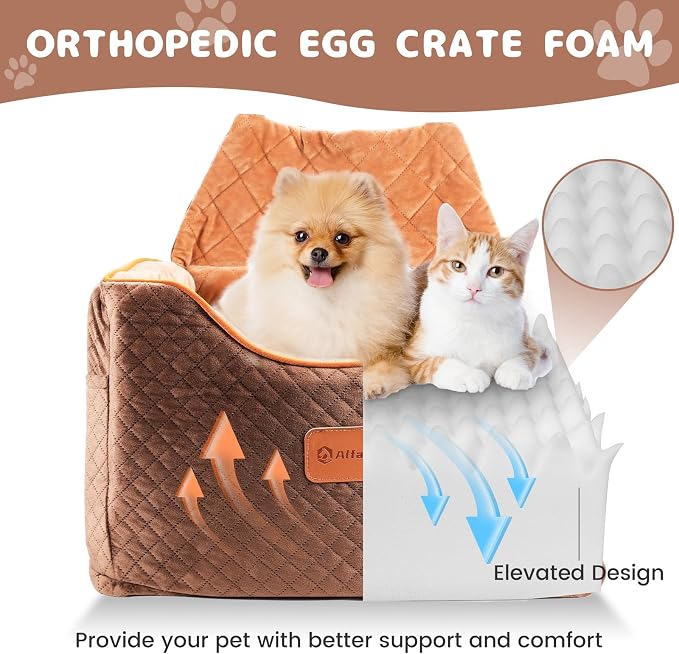 AlfaTok Memory Foam Booster Dog Car Seat with Washable Removable Cover, Elevated Pet Car Seat, Anti-Slip Sturdy Booster Seats for Small Dogs 35lbs, Seat Belt, Storage Pocket, Dog Blankets - Image 2