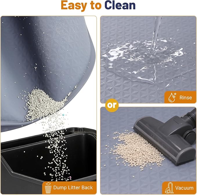 Cat Litter Mat, 51x25.6in Waterproof Silicone Litter Box Mat, Grey | XL Cat Mat Fits 1-3 Litter Boxes, Litter Trapping Mat with Raised Edges, Non-Slip Bottom, Easy Clean Kitty Litter Mat - Image 7