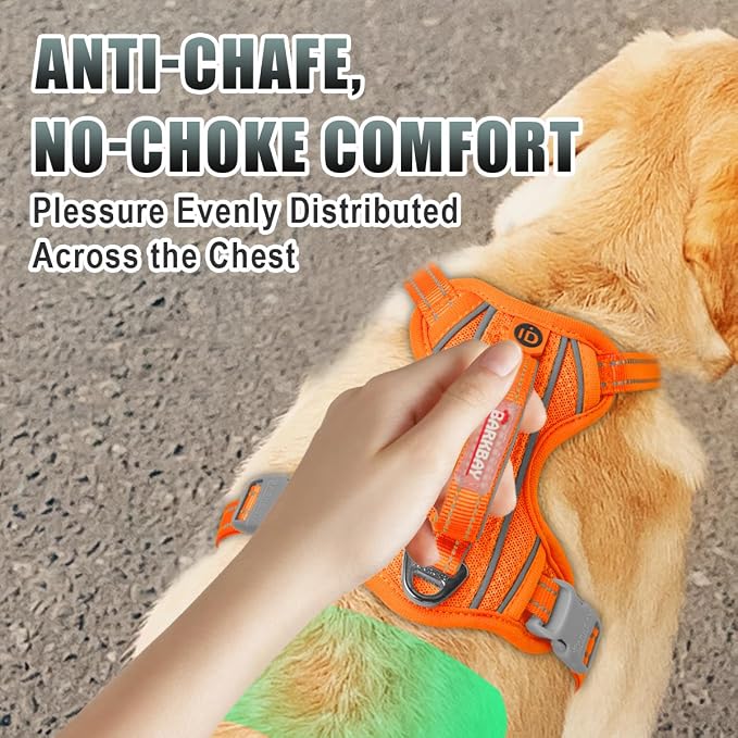 BARKBAY No Pull Dog Harness Large Reflective Dog Harness with Front Clip and Easy Control Handle for Walking Training Running with ID tag Pocket(Orange,L) - Image 4