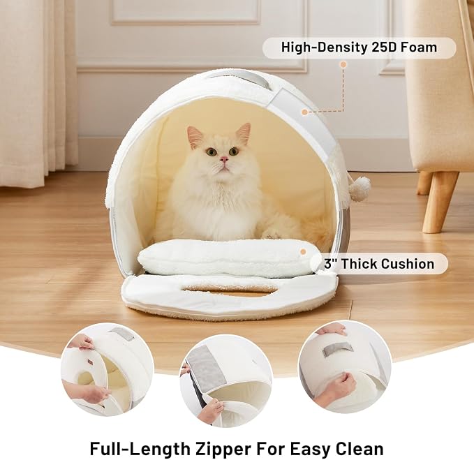 ZOMISIA 2in1 Cat Bed for Indoor Cats Foldable Pet cave with Washable Pillow | 15 inch, Enclosed Cat Hideaway with Non-Slip Bottom, Cozy Cat Tent for Anxious Kitten, Easy to Assemble, with Fluffy Ball - Image 5