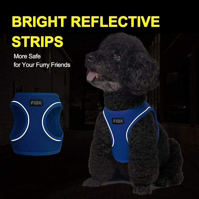 Fida Comfy Dog Harness with Leash, Soft Puppy Vest Escape Proof, Breathable Lightweight Soft Mesh, Adjustable Reflective Step-in Harness for Small Pet Walking (S, Blue) - Image 4
