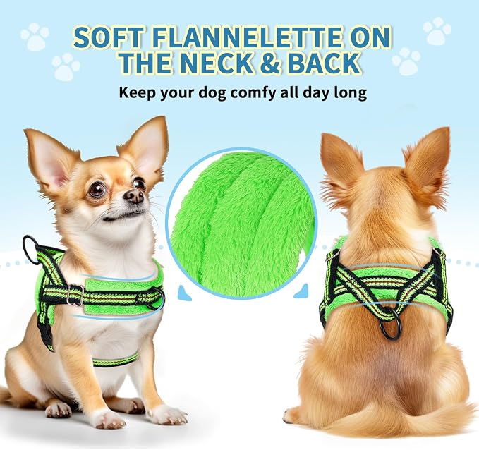 Lukovee Soft Padded Small Dog Harness (X-Small, Green) with 4ft Lightweight Leash, Adjustable Reflective Vest for Walking, Running, Hiking, Training | Both Neck & Chest Adjustable, Reflective, Puppy Harness with 4ft Lightweight Anti-Twist Dog Leash for... - Image 5