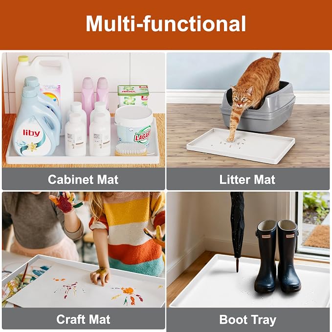 19" x 12" Extra Thick Silicone Mat Waterproof with Raised Edge, White | BPA-Free Non-Slip Dog & Cat Food Mat, Feeding Mat for Food and Water Bowls, Spill Proof Mat to Protect Floors - Image 8