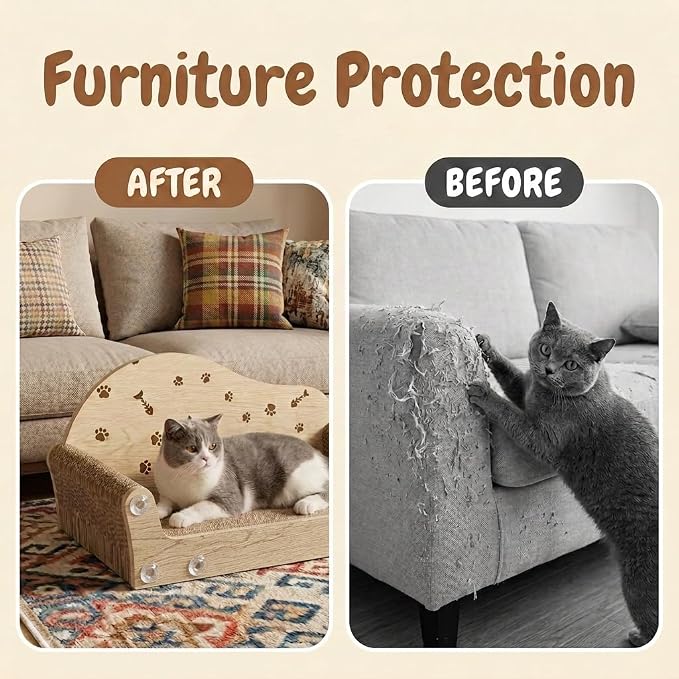 Cat Scratcher Bed,26 Inch Sofa-Shaped Cat Scratcher Couch, Large Luxury Durable Cardboard Sofa Scratcher Pad Furniture Protector for Indoor Cats Scrach,Rest and Play,Beige - Image 5