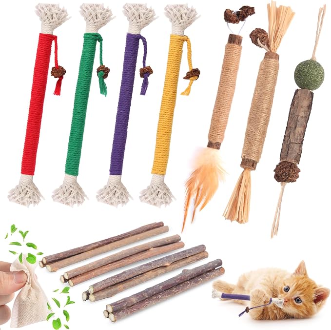 Kyouki Cat Toys Cat Chew Toys, Silvervine Sticks Catnip Rope Toys for Cats Teeth Cleaning, Kitten Dental Care, Kitty for Indoor Cats Increase Appetite,Enhances Oral & Dental Health (20 Pack) by Unknown