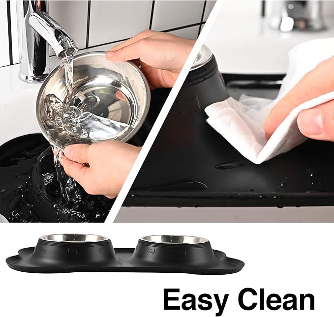 Dog Bowls 2 Stainless Steel Bowl for Pet Water and Food Feeder with Non Spill Skid Resistant Silicone Mat for Pets Puppy Small Medium Cats Dogs - Image 4