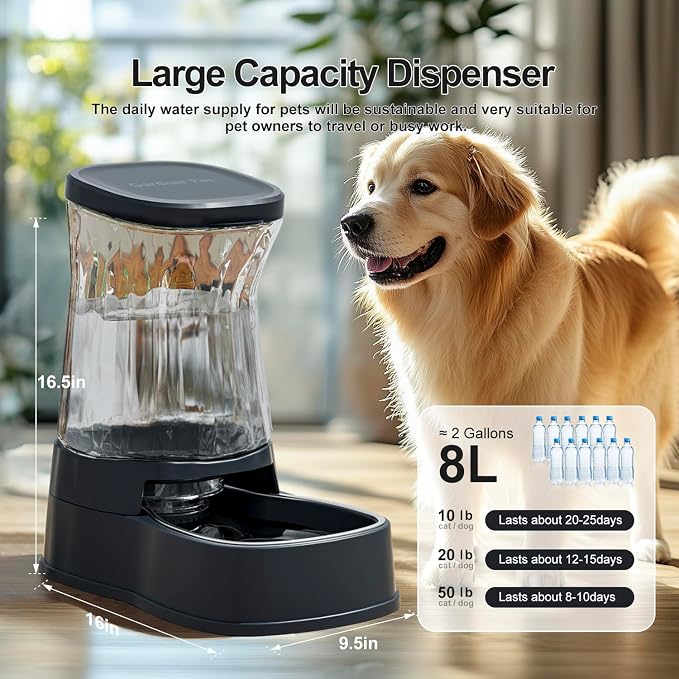 Gardner Pet Automatic Dog Water Dispenser Gravity Stainless Steel Water Waterer Feeder, 100% BPA-Free Large Capacity Water Feeding Bowls for Medium & Large-Sized Dogs,Cats, Other Pets -(2.1 Gallons) - Image 2