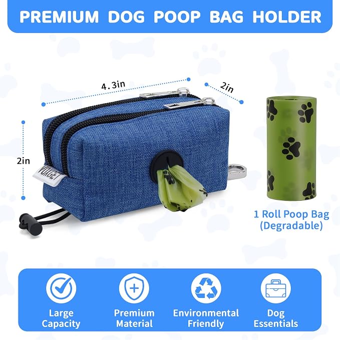 Dog Poop Bag Holder with Treat Pouch, 2 Zipper Pockets & Leash Clip | Waste Bag Dispenser with 1 Roll Poop Bags, Quick Access Treat Storage, Hands-Free Design for Dog Walking, Training & Travel - Image 5
