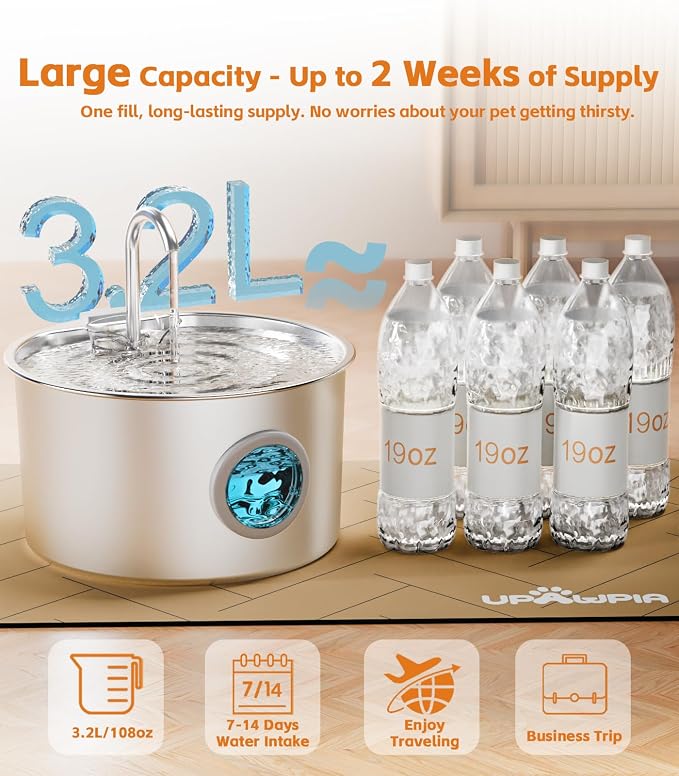 3.2L Cat Water Fountain Stainless Steel with 13 Filters Automatic Pet Water Fountain for Cats/Dogs Indoor Ultra Quiet Metal Cat Fountains for Drinking Kitty Watering Supplies for Animals - Image 6