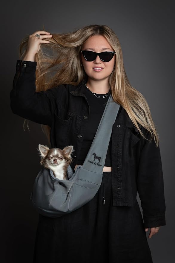 Noah & Paw Dog Sling Carrier for Small Dogs 3-10lb, Dog Sling for Small Dogs and Cats, Dog Carrier with Adjustable Padded Strap, Premium Twill, Lined with Fur, Double Safety Feature, Machine Washable - Image 2