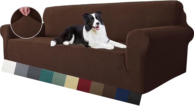 MAXIJIN Super Stretch Couch Cover for 3 Cushion Couch, 1-Piece Universal Sofa Covers Living Room Jacquard Spandex Furniture Protector Dogs Pet Friendly Fitted (Extra Large, Coffee) by MAXIJIN