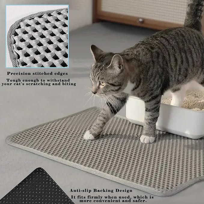 HCY&WLD Cat Litter Mat, Honeycomb Double Layer Litter Trapping Mat | Safe Materials, Soft on Paws, Waterproof Urine Proof Non-Slip, Protects Floors, Less Waste, Easy to Clean, Gray, 24" x 18" - Image 4