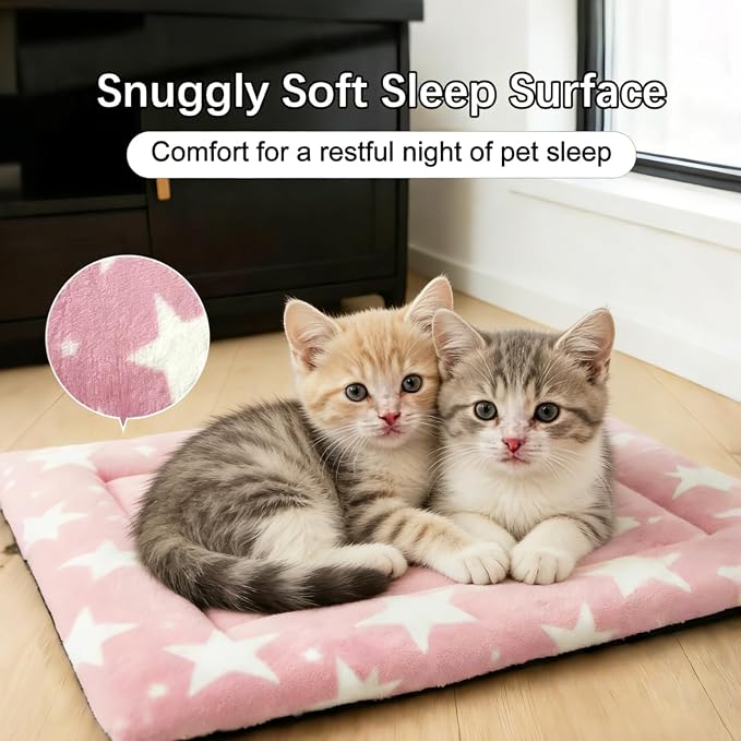 Dog Bed Mat – Soft & Comfortable Dog Kennel Pad for Crate – Durable Crate Bed & Mat for Dogs & Cats – Ideal for Crate, Kennel, and Home Use (Big&Little Stars Pink, XS(18"*14"*1.5")) - Image 6