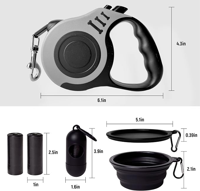 Retractable Dog Leash Automatic Telescopic Tractor Dog Tape | Pet Tape 10/16 FT Durable and Convenient, with Folding Bowl, Dispenser, Rubbish Bags, Suitable for Small and Medium Dogs - Image 2