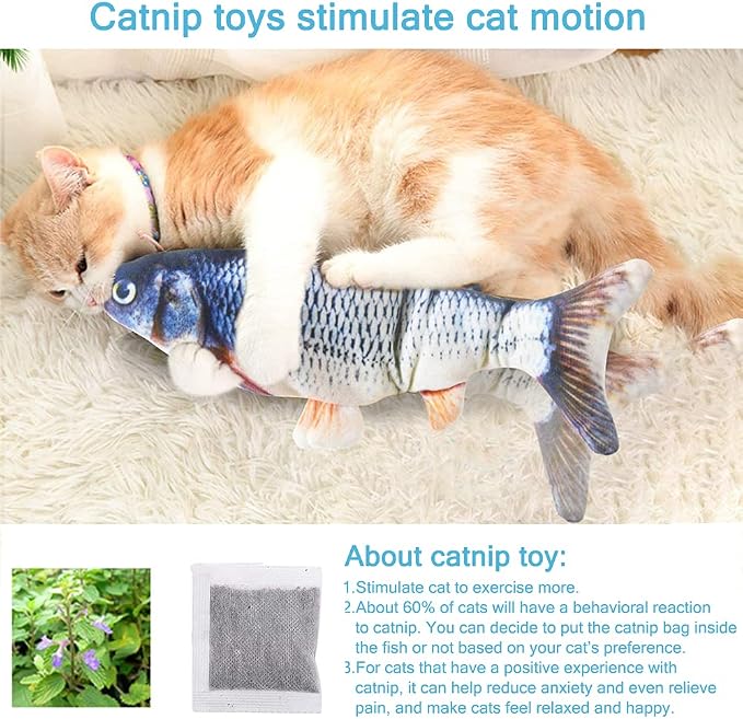 Tocirelo Remote Control Cat Toy - Interactive Catnip Toys for Indoor Cats | 11" Realistic Electric Flopping Fish Kiten Kicker Toy, Automatic Moving Floppy Fish for Bored Kitten and Small Dogs - Image 3