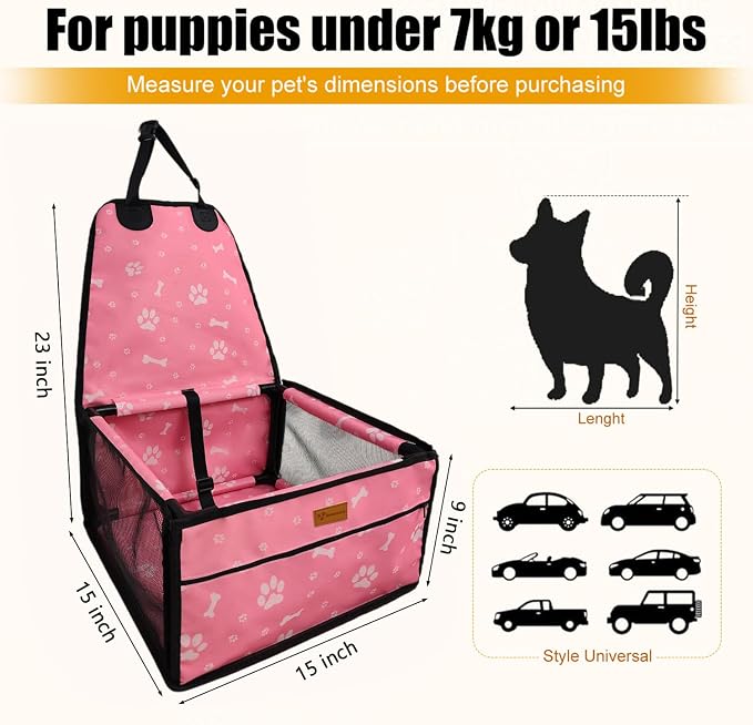 Pet Dog Booster Seat, Upgrading the Framed wall to Prevent Collapse，Breathable and Foldable Pet Car Basket，Removable andWashable pet car seat (Frame Pink) - Image 3