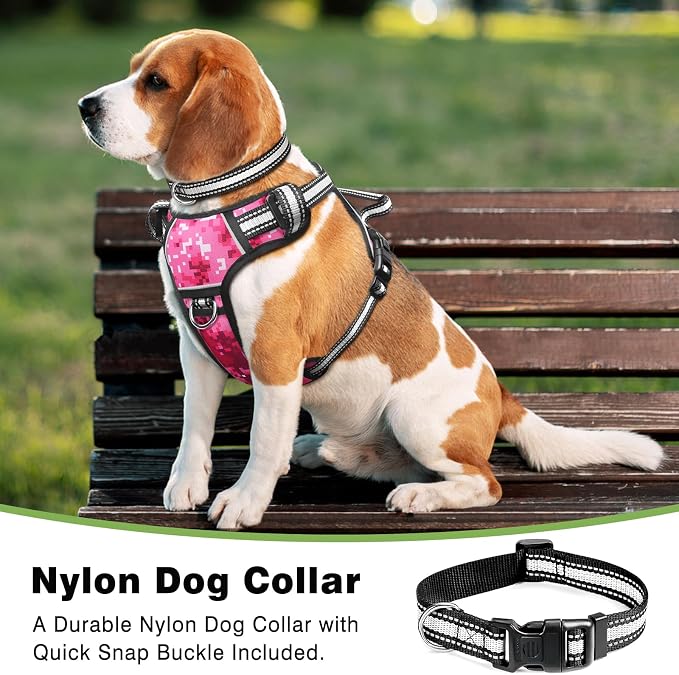 Dog Harness No Pull, Pet Harnesses with Dog Collar, Adjustable Reflective Oxford Outdoor Vest, Front/Back Leash Clips for Small, Medium, Large, Extra Large Dogs, Easy Control Handle for Walking - Image 2